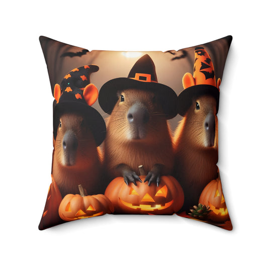 Faux Suede Square Pillow, Halloween Fall Capybara in Orange