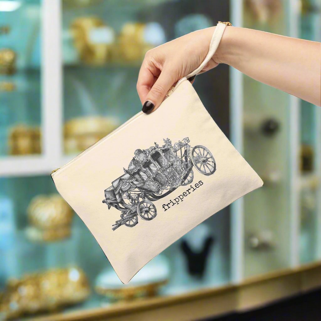 fripperies royal gold carriage funny illustration Victorian canvas zip bag pouch tote mini purse suitcase rucksack carry organize store storage office work home house lady woman funny humor cotton canvas gift present 