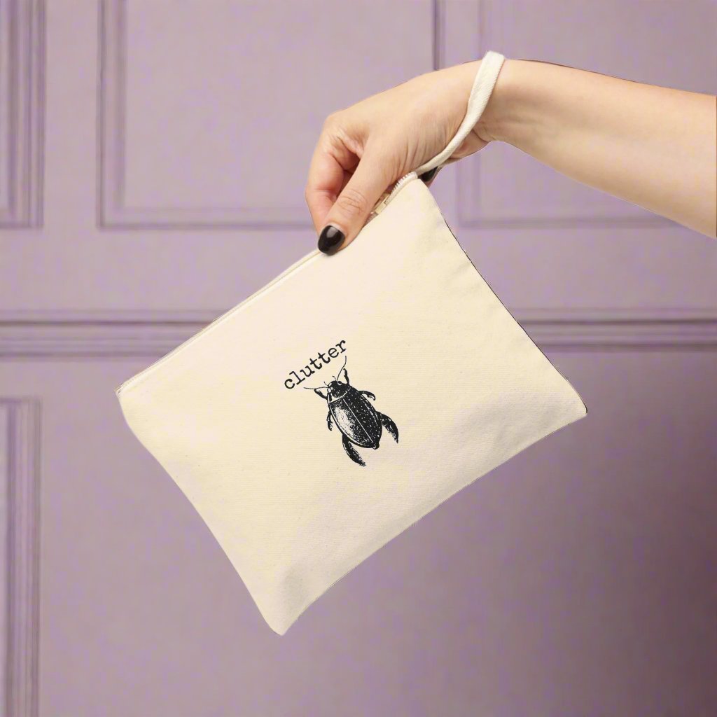 clutterbug bug clutter funny illustration Victorian canvas zip bag pouch tote mini purse suitcase rucksack carry organize store storage office work home house lady woman funny humor cotton canvas gift present 