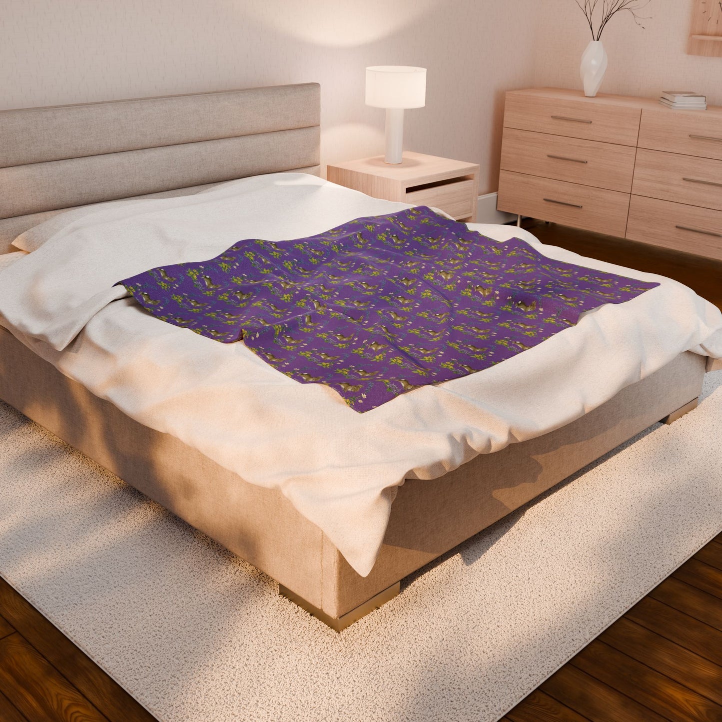 Bunnies and Bluebells Purple Plush Blanket