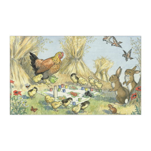 Chicken and Chicks Picnic Tea Towel