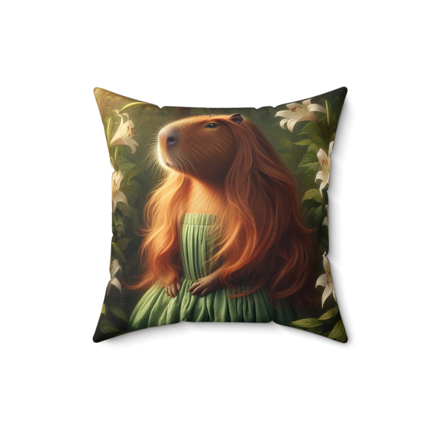Square Pillow - capybara Pre-Raphaelite