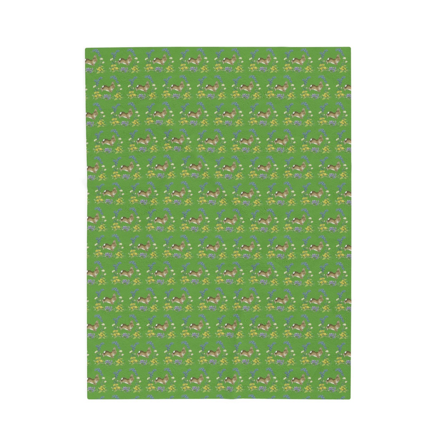 Bunnies and Bluebells Green Plush Blanket