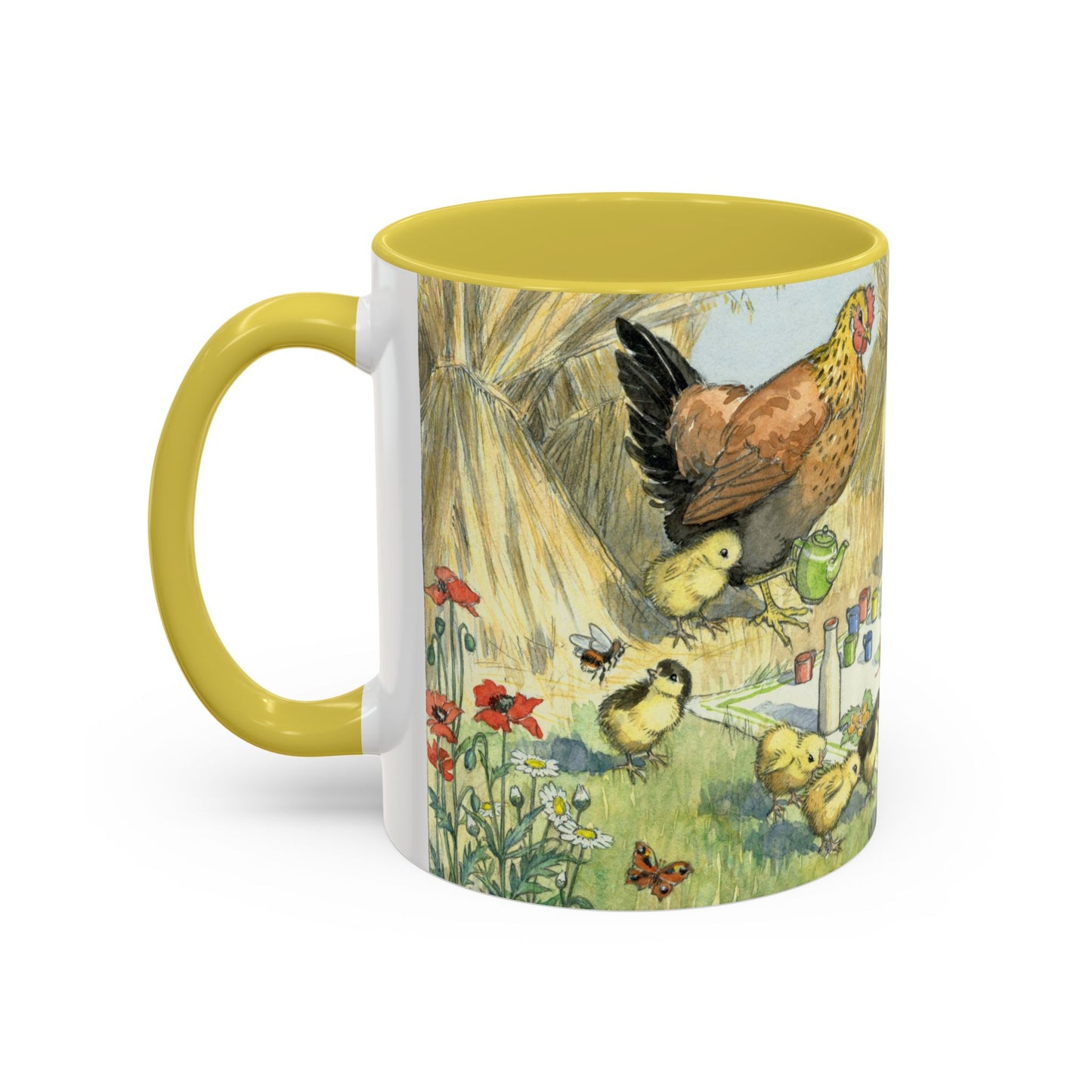 Chicken and Chicks Picnic Yellow Mug
