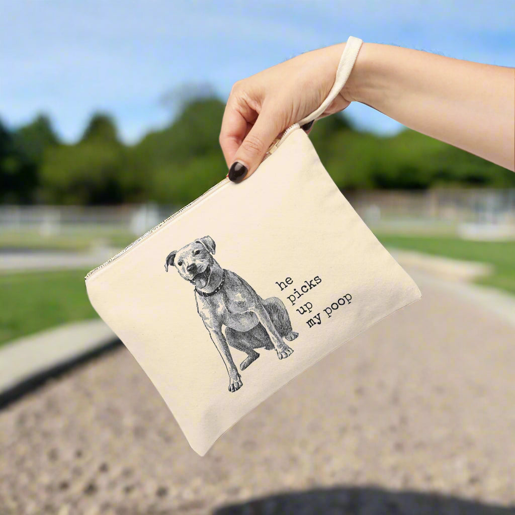 Canvas zip bag - he picks up my poop