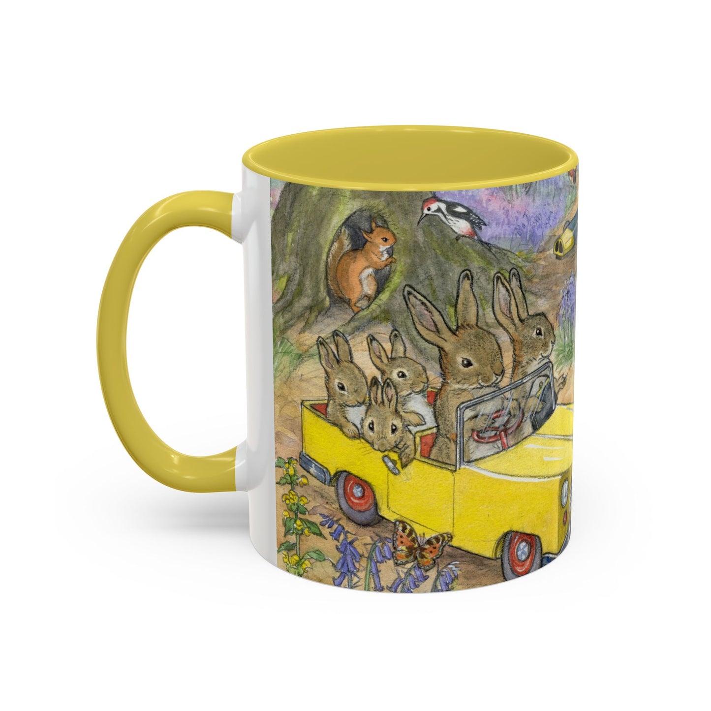 Driving Bunnies Yellow Mug