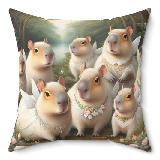 Square Pillow - capybara fairy woodland