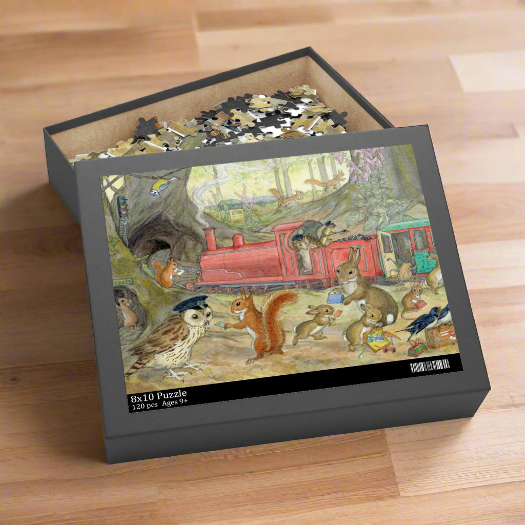 train set ride woodland animal owl squirrel rabbit bird mouse fantasy enchanting Molly Brett hedgehog vintage illustration charming