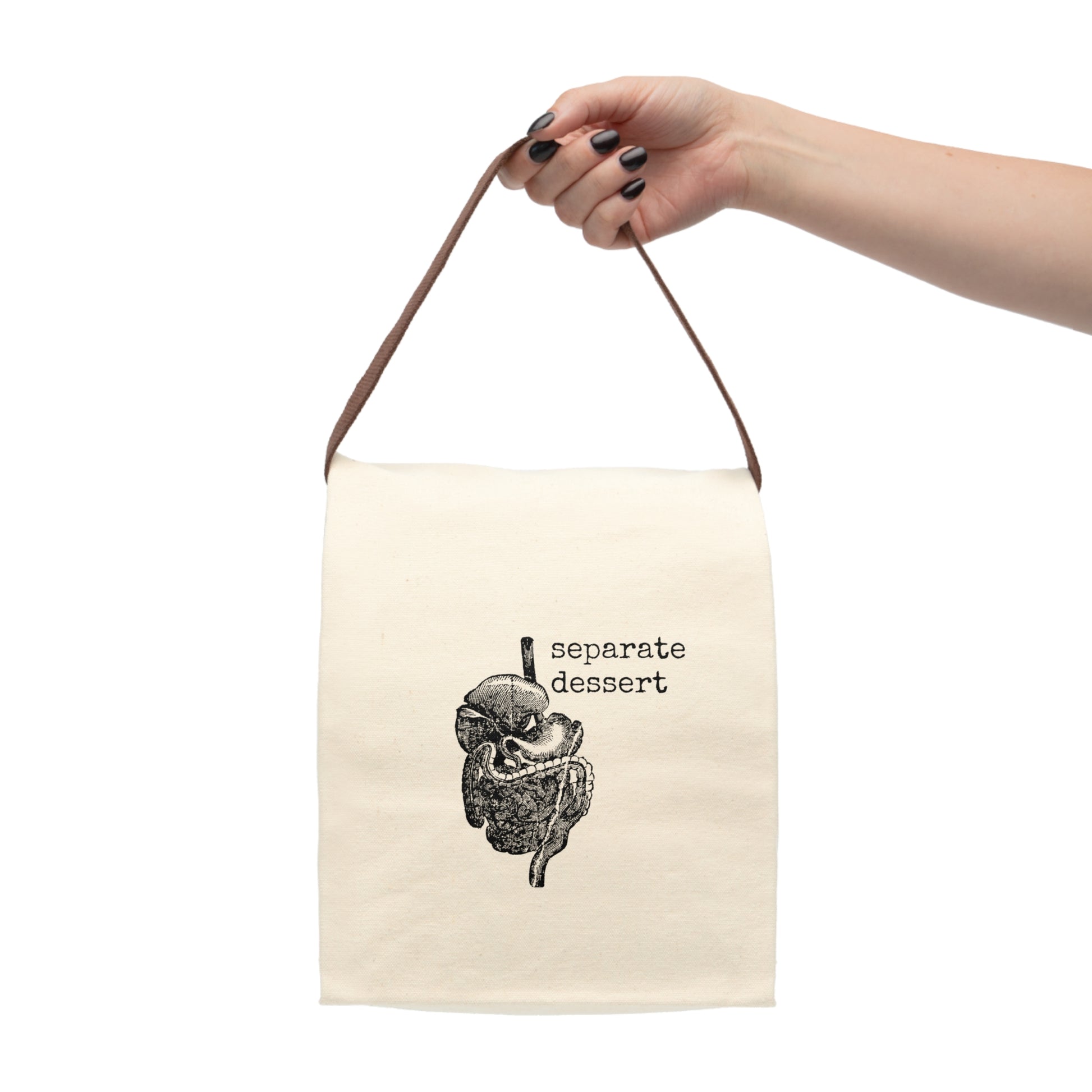 cake lunch bag canvas cotton illustration carry tote cream beige Victorian illustration humor funny gift present quote word play quirky  monster snake eat food midday on-the-go office work school hungry man woman 