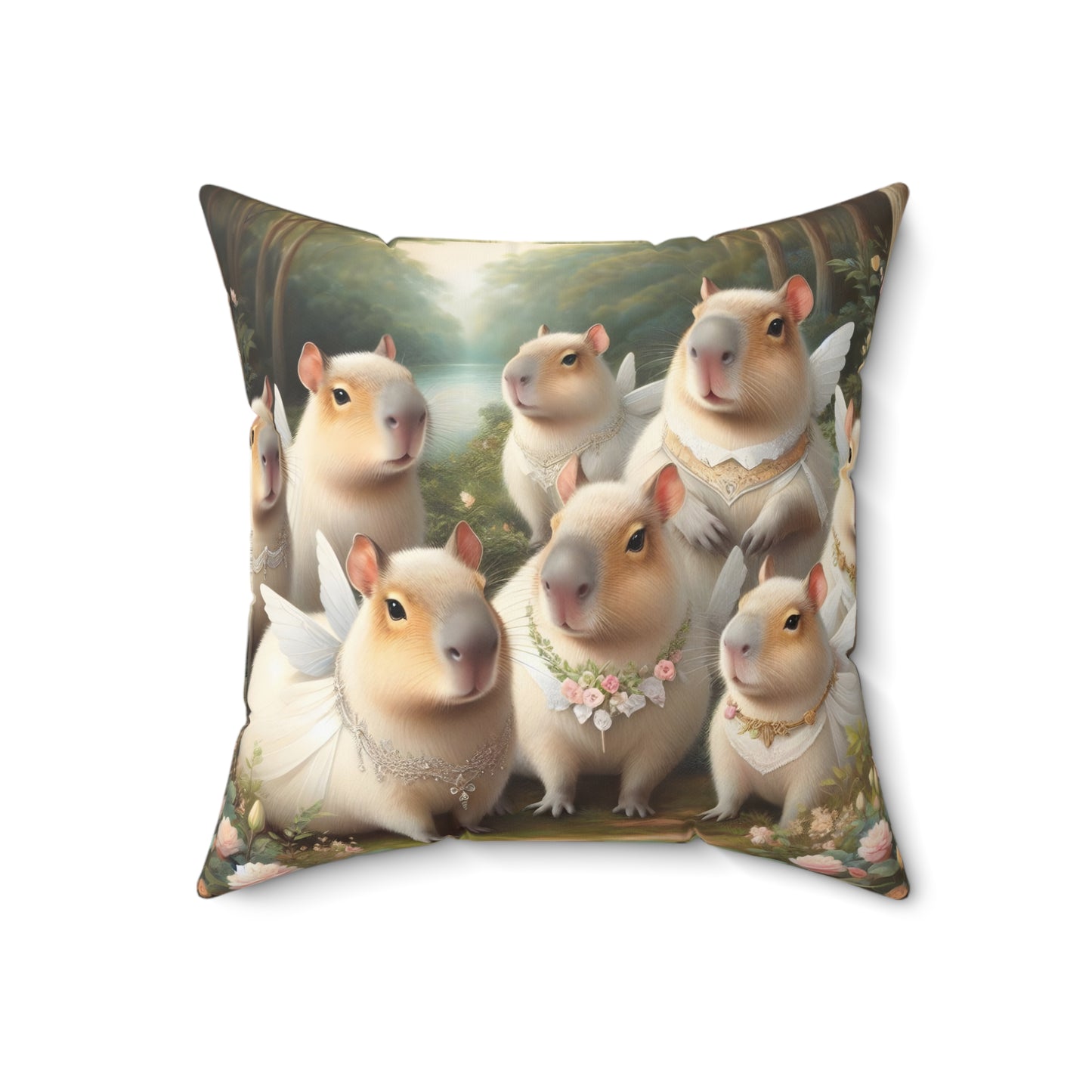 Square Pillow - capybara fairy woodland