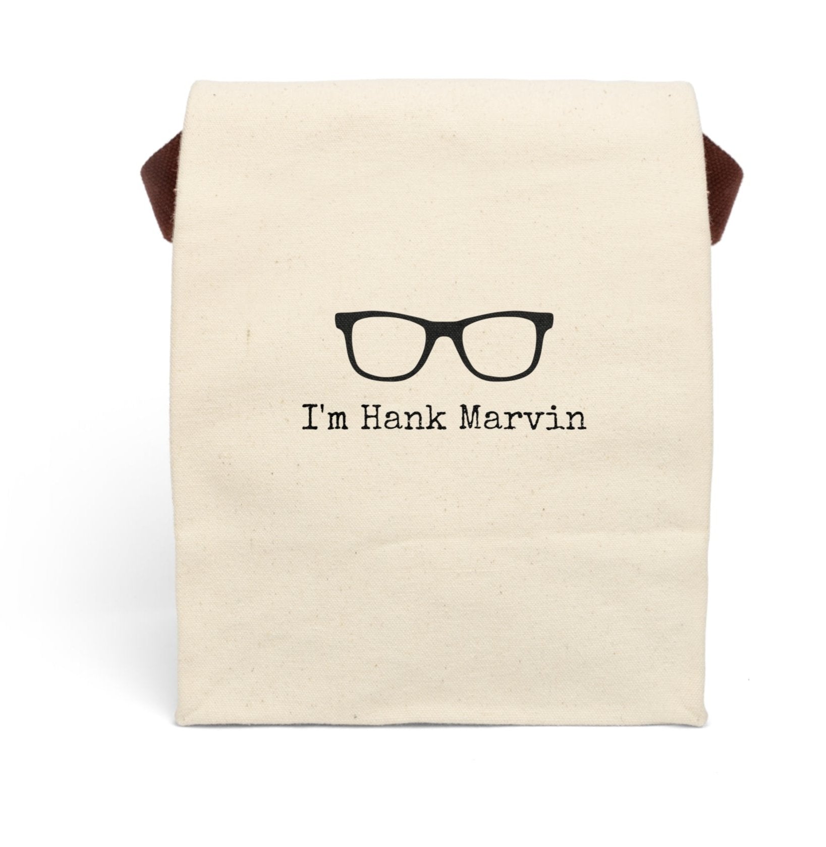 I'm Hank Marvin glasses The Shadows cockney rhyming slang British anglophile Victorian illustration quote word play funny humor joke gift present lunch bag canvas cotton reusable eco-friendly meal eat food dinner breakfast hungry kitchen cook work school cafeteria midday co-worker carry out take-away on-the-go sandwich drink sub 