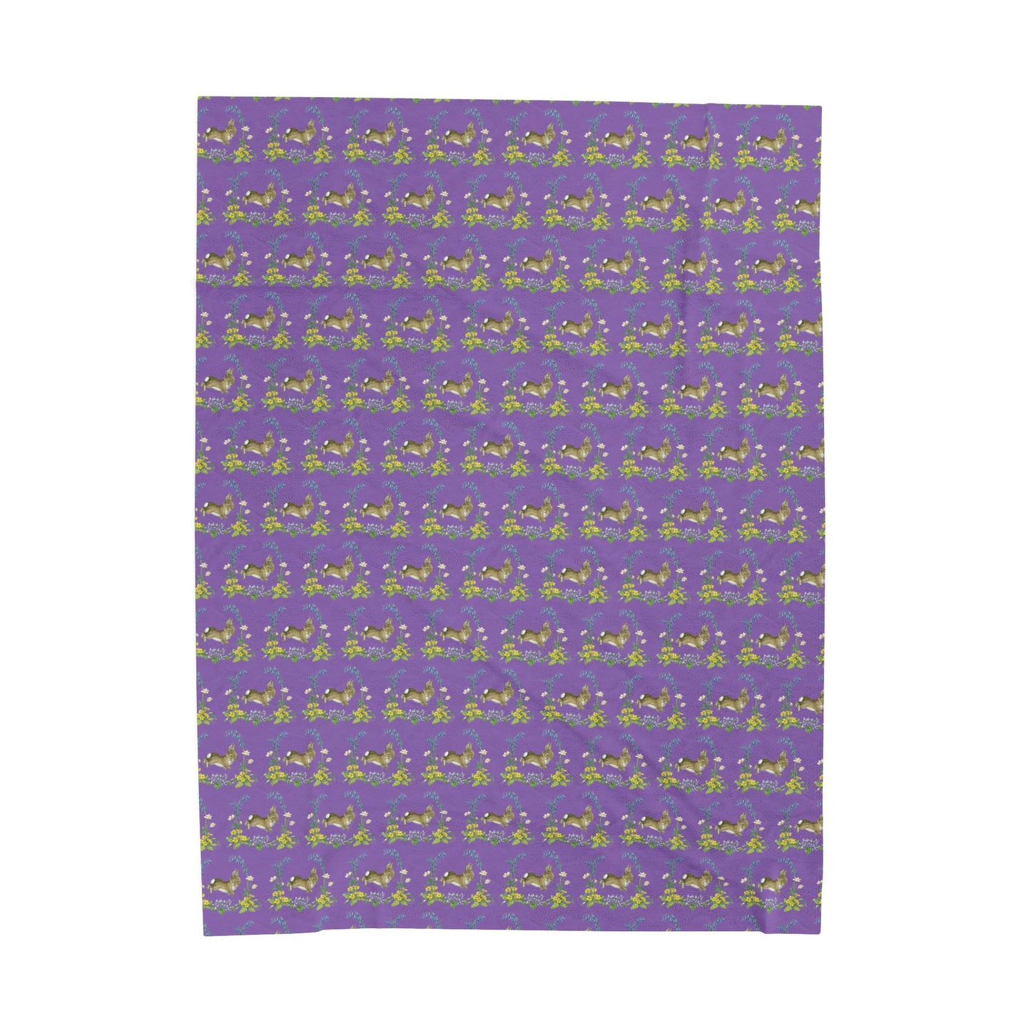 Bunnies and Bluebells Purple Plush Blanket