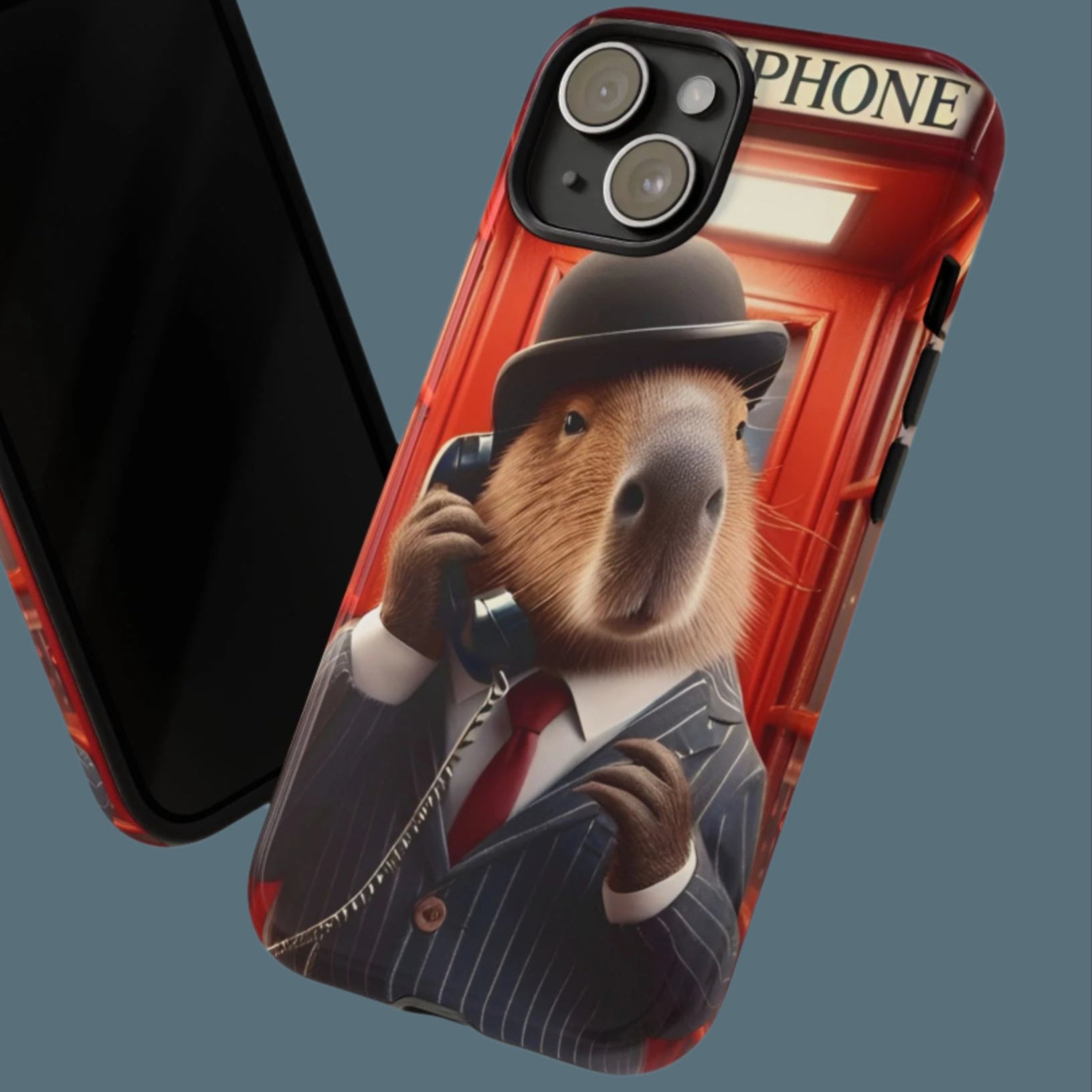 capybara iPhone case british business man telephone box