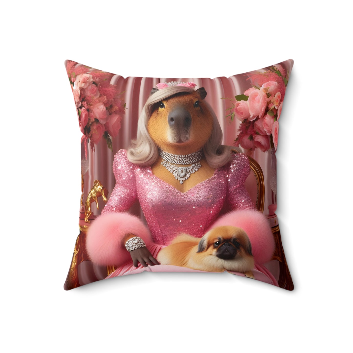 Square Pillow - capybara pink glamour