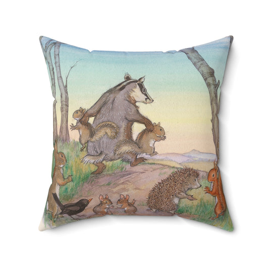 Faux suede pillow - Naughty Squirrels