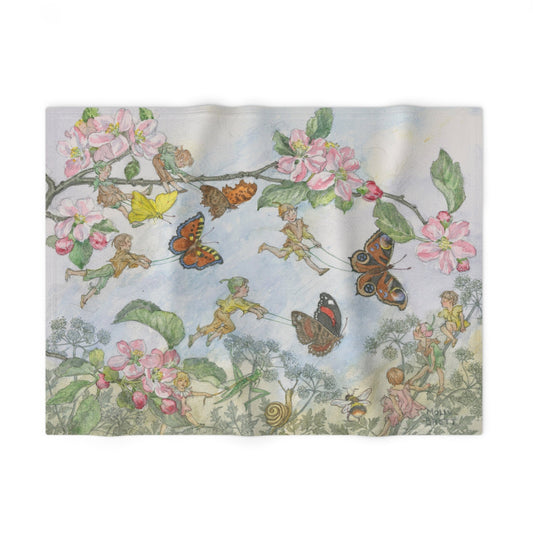 Decorative fabric with butterfly and floral design on a white background
