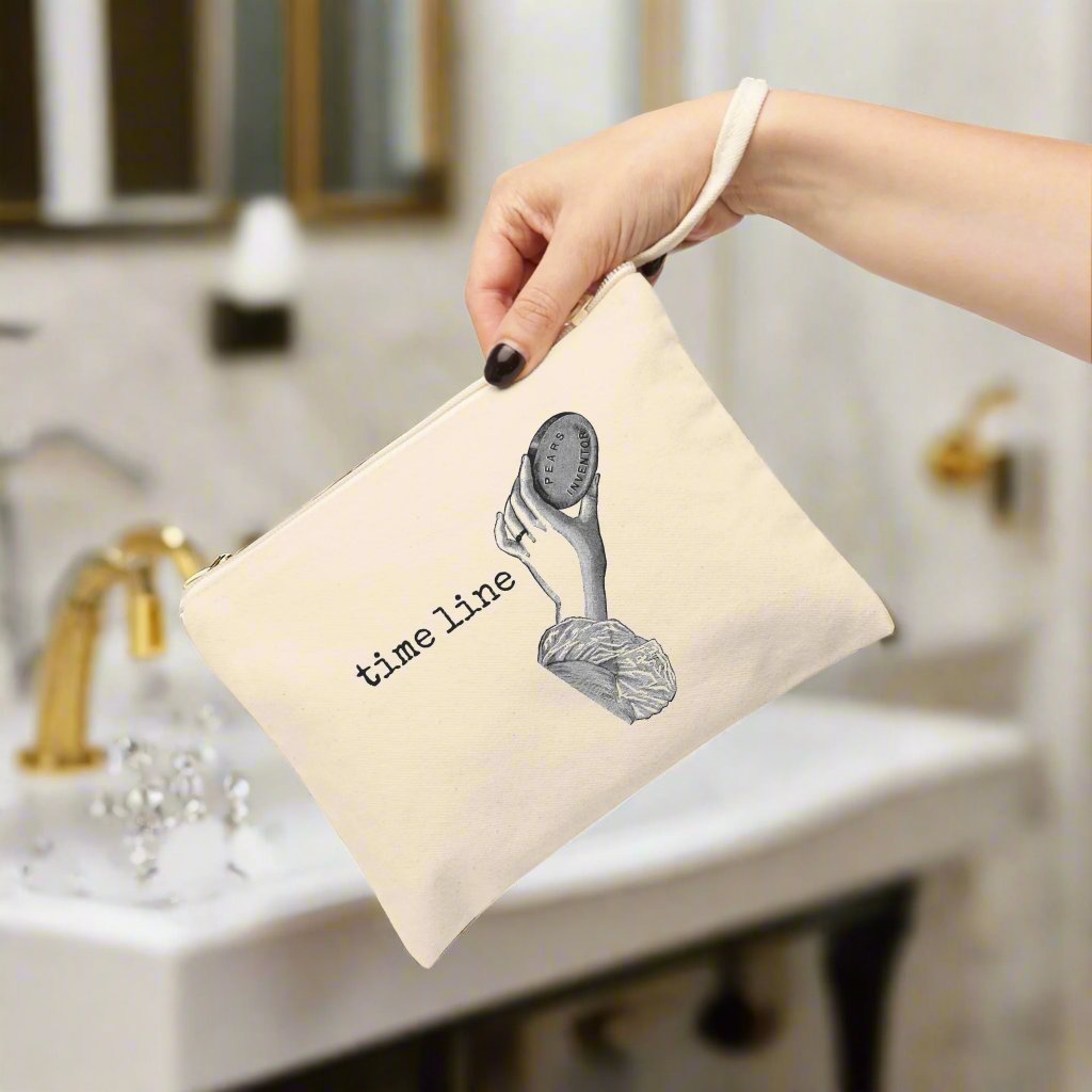 misc. miscellaneous time line cleanse soap hand funny illustration Victorian canvas zip bag pouch tote mini purse suitcase rucksack carry organize store storage office work home house lady woman funny humor cotton canvas gift present man 