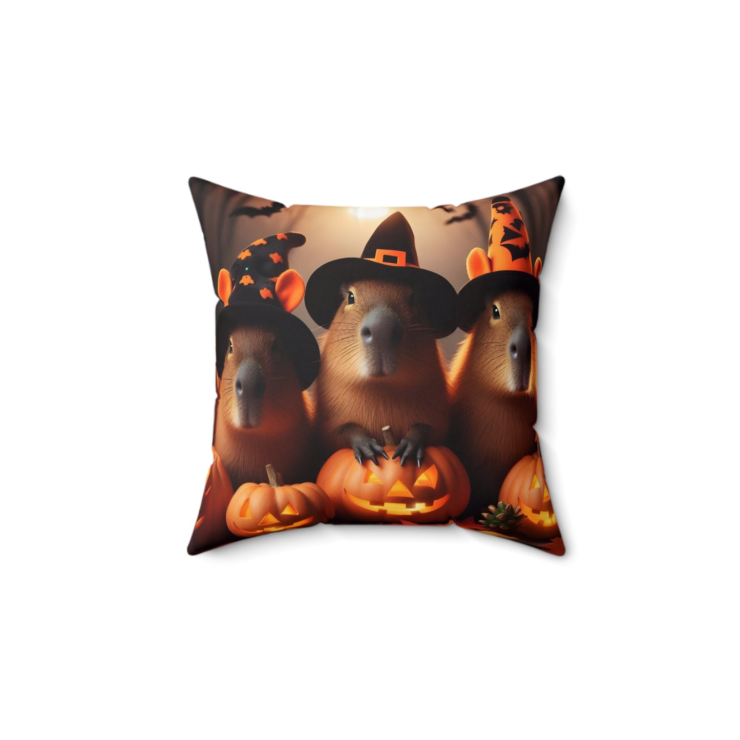 Faux Suede Square Pillow, Halloween Fall Capybara in Orange