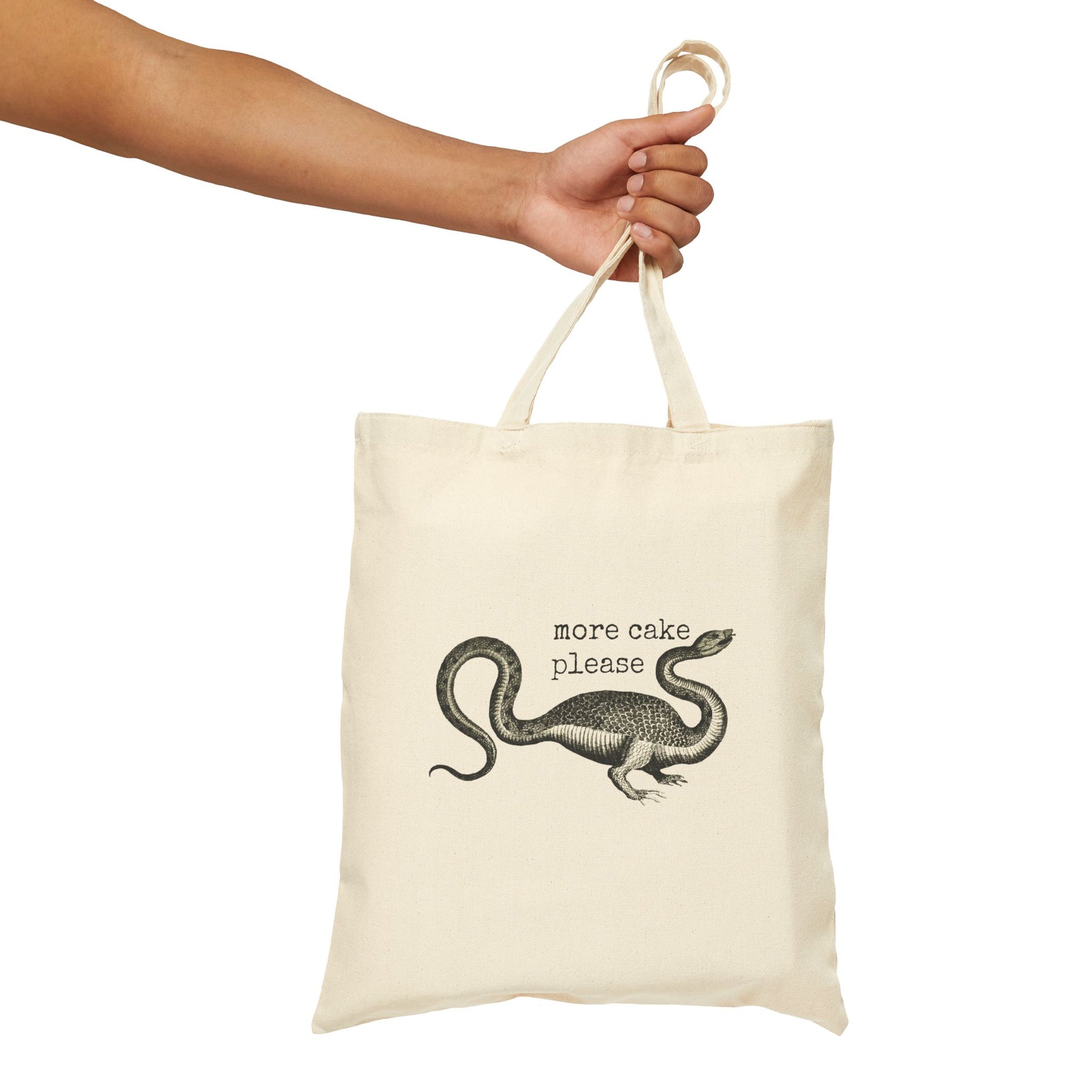 monster more cake please bakery basics tote bag  saying word cotton canvas Victorian illustration funny humor gift present carry food groceries grocery store reusable practical purse shopping woman man strong rucksack 