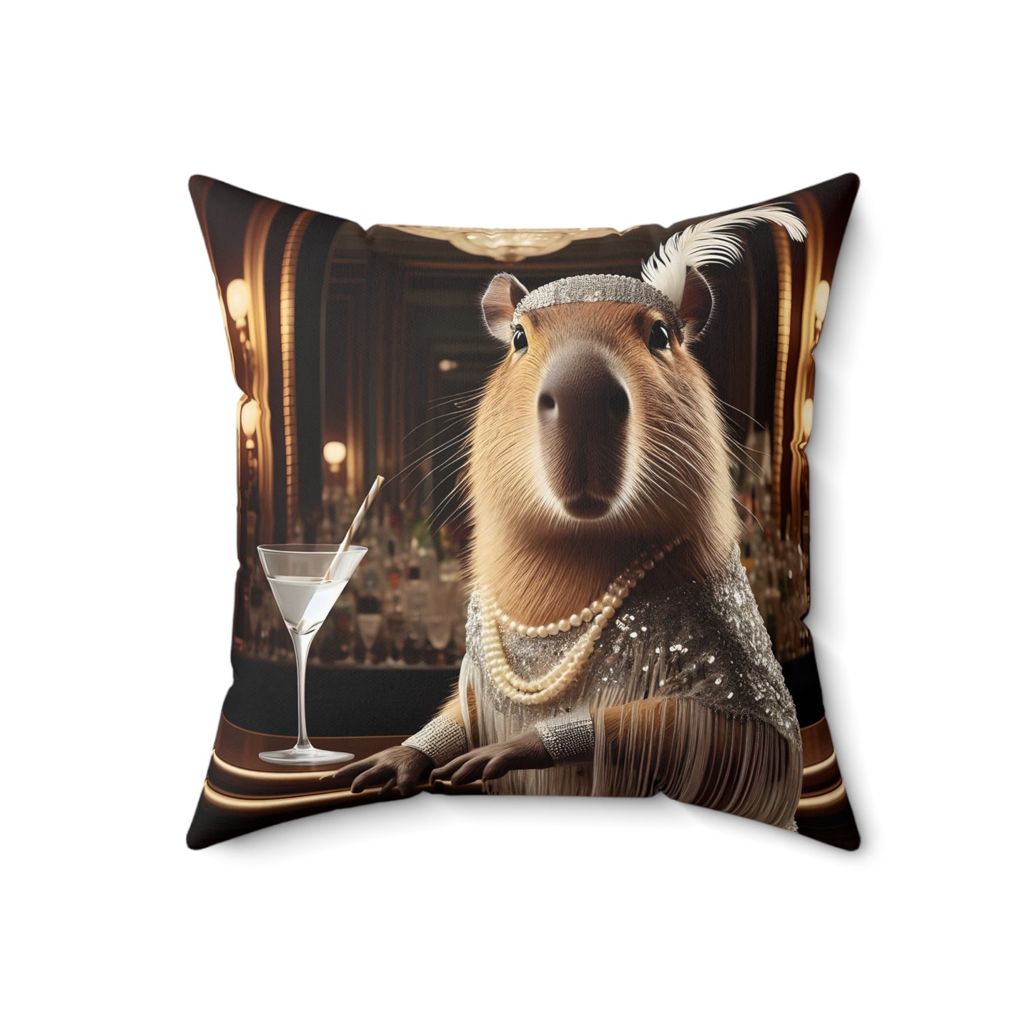 Square Pillow - capybara 1920's flapper