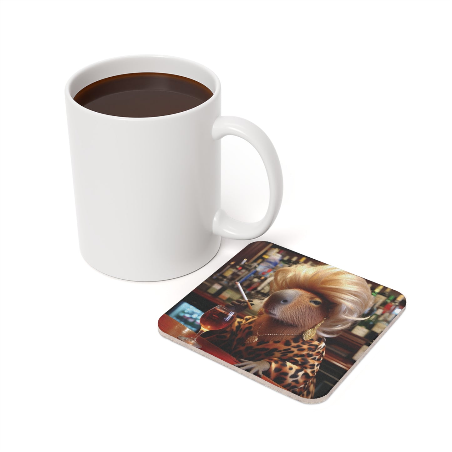 Cork Back Coaster - capybara barmaid