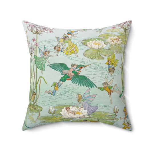 Faux suede pillow - Waterlily Fairy Garden