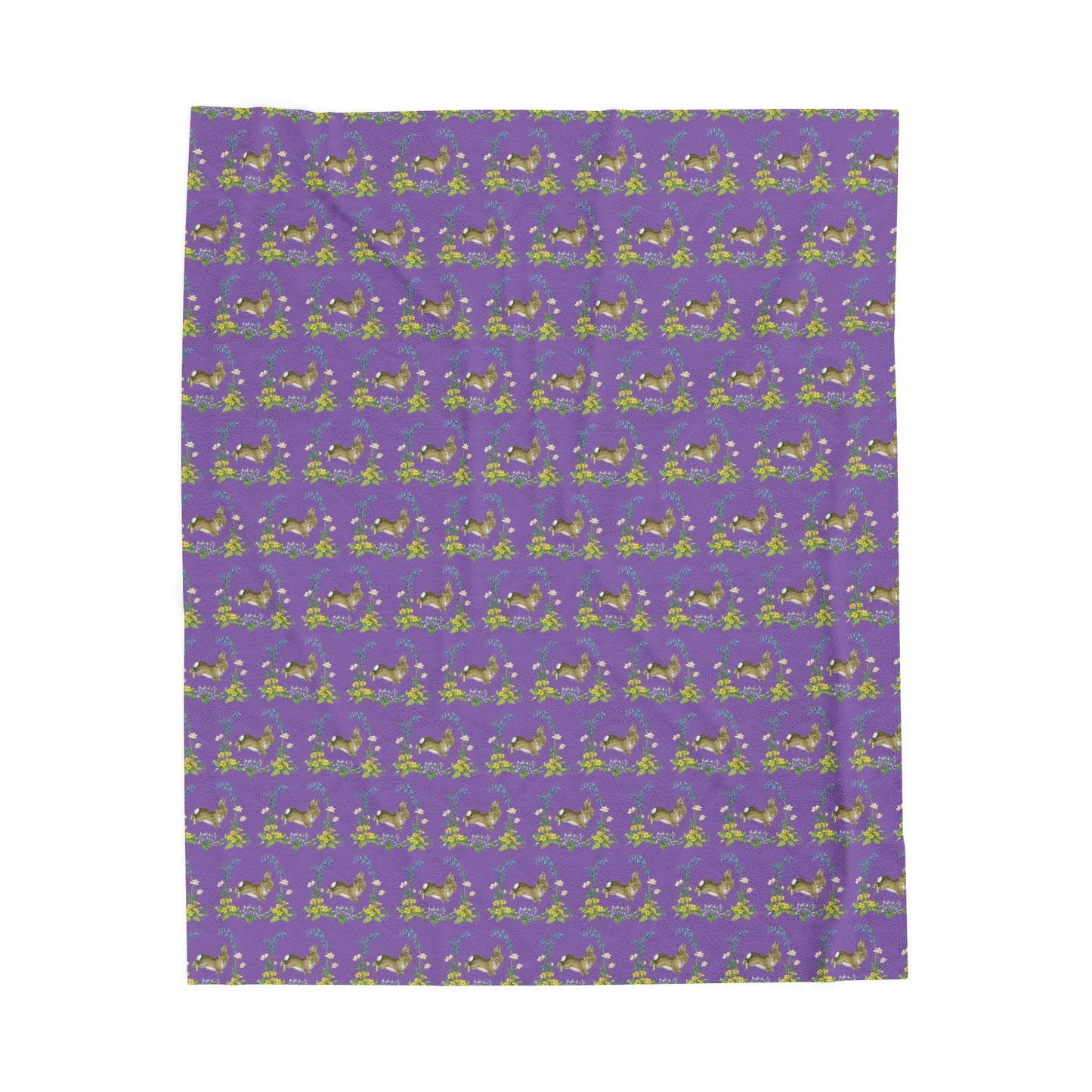 Bunnies and Bluebells Purple Plush Blanket