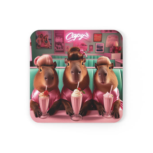 Cork Back Coaster - capybara Pink Ladies