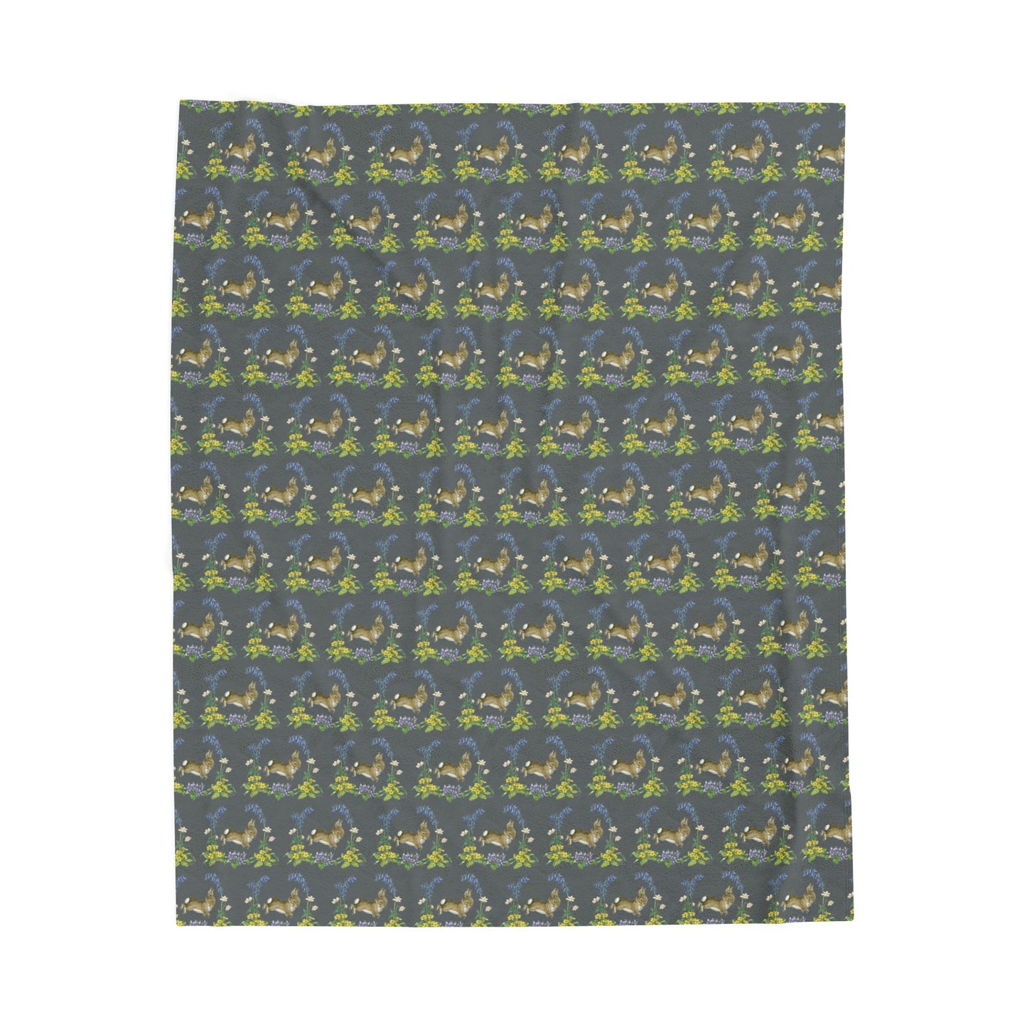 Bunnies and Bluebells Gray Plush Blanket