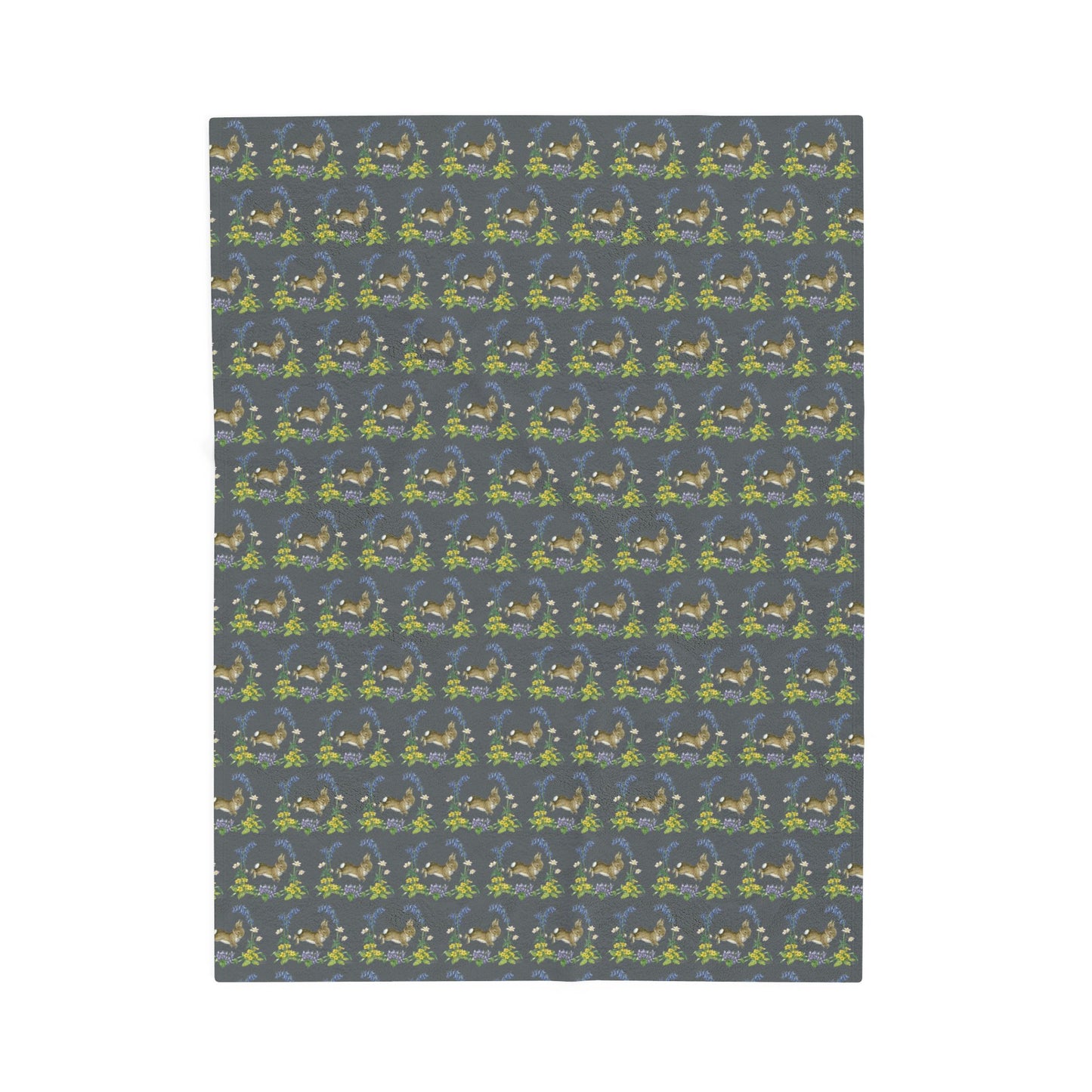 Bunnies and Bluebells Gray Plush Blanket