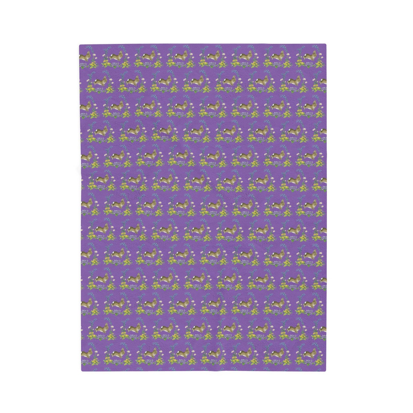 Bunnies and Bluebells Purple Plush Blanket