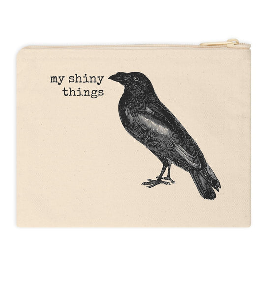 crow bird animal my shiny things funny illustration Victorian canvas zip bag pouch tote mini purse suitcase rucksack carry organize store storage office work home house lady woman funny humor cotton canvas gift present 