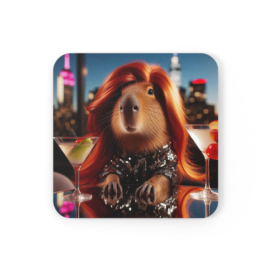 capybara redhead glamorous drinking martini cocktail new york rooftop bar animal lover coaster drink 