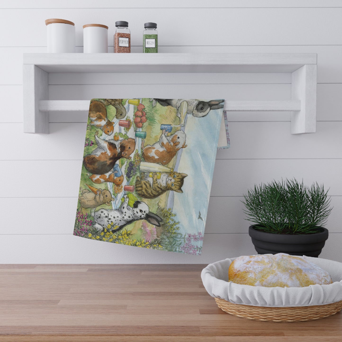 The Picnic Rabbits Tea Towel