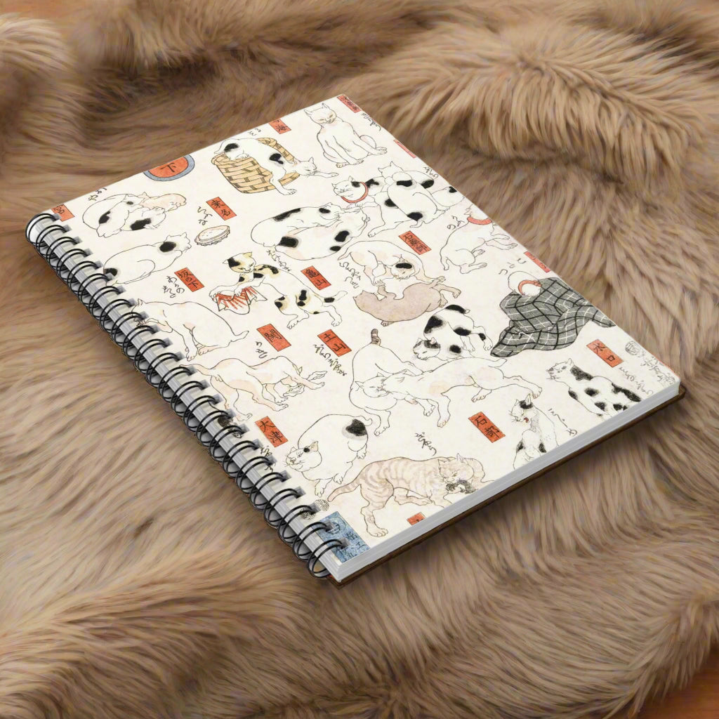 cat feline furbaby Japanese notebook journal story animals two by two vintage design illustration painting journal journaling taking notes office organize