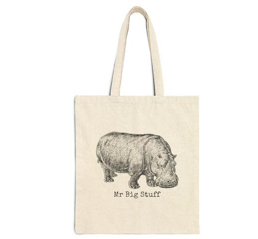 Mr big stuff song hippo hippopotamus animal African   basics tote bag  saying word cotton canvas Victorian illustration funny humor gift present carry food groceries grocery store reusable practical purse shopping woman man strong rucksack large 