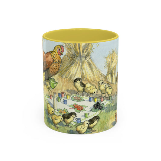 Chicken and Chicks Picnic Yellow Mug