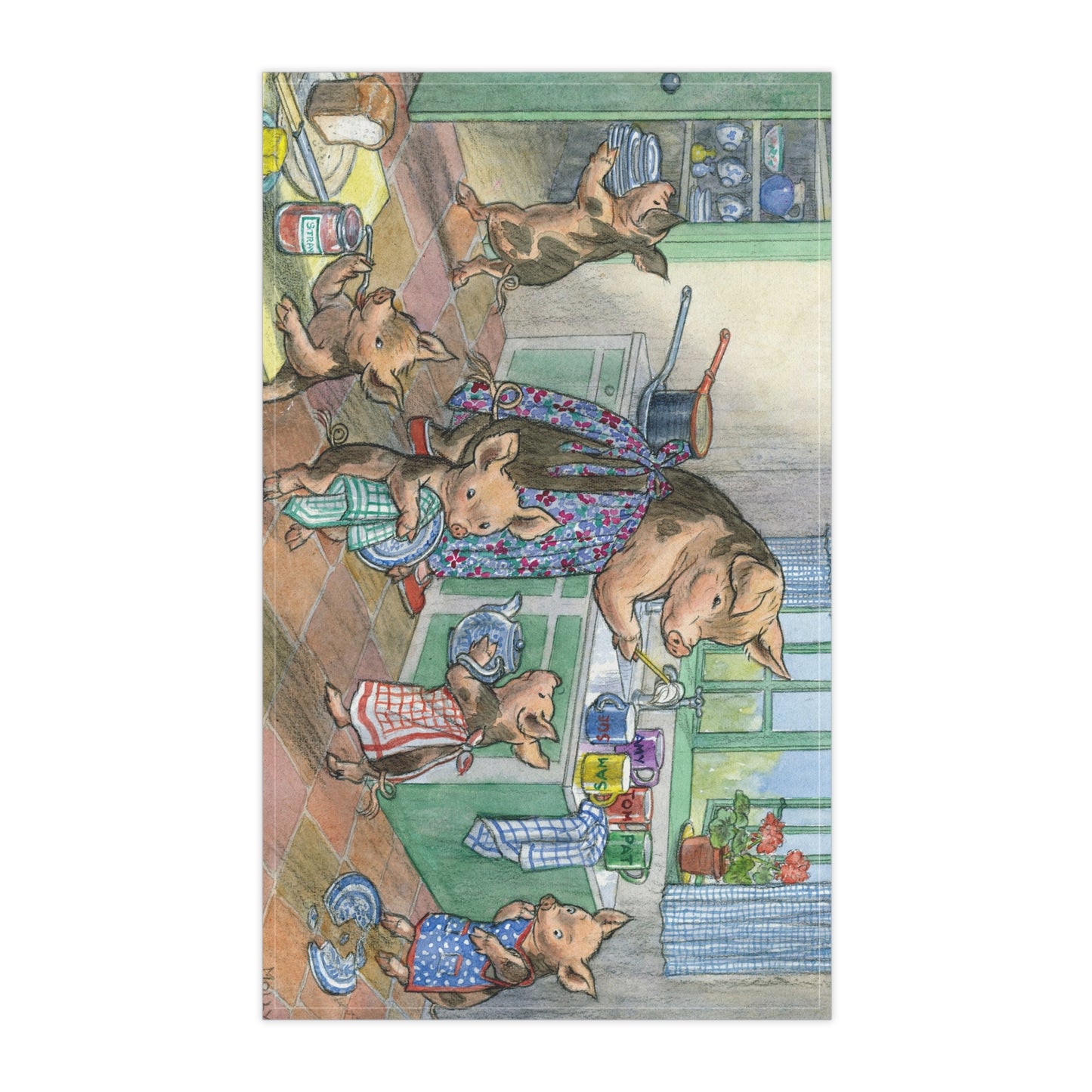 Dish Washing Pigs Tea Towel