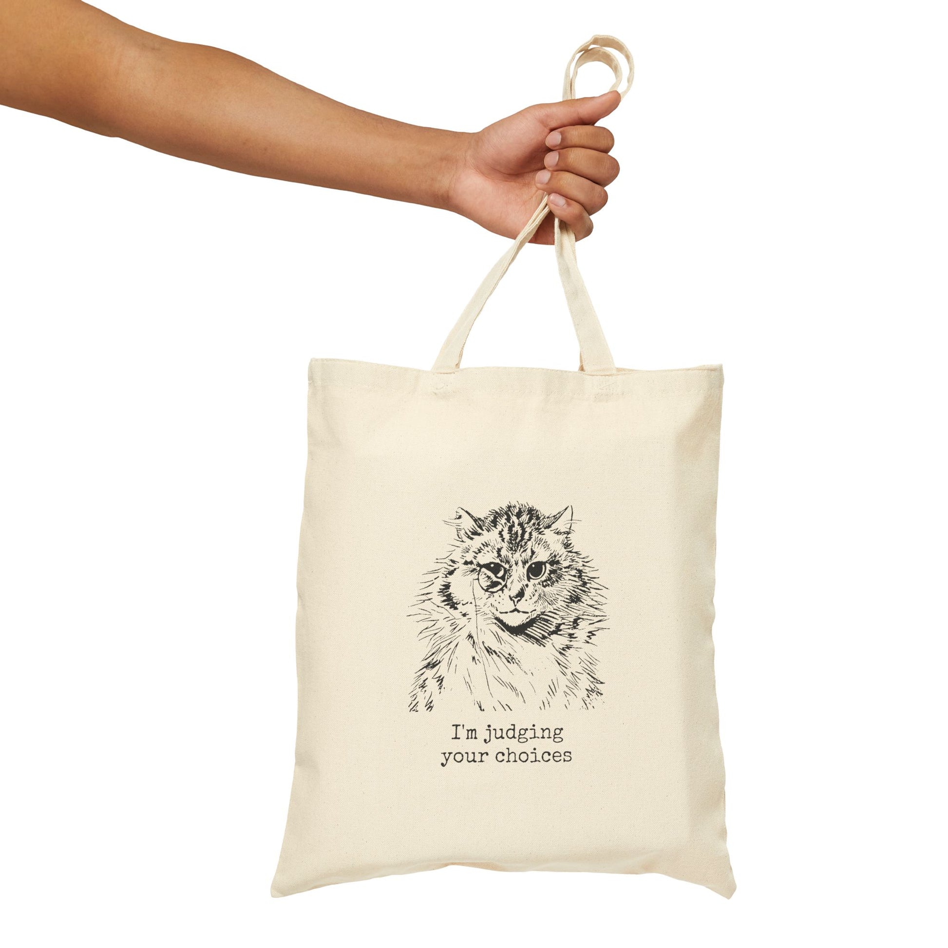judging your choices cat feline pet owner steampunk cat food purse handbag basics tote bag rude saying word cotton canvas Victorian illustration funny humor gift present carry food groceries grocery store reusable practical purse shopping woman man strong rucksack 