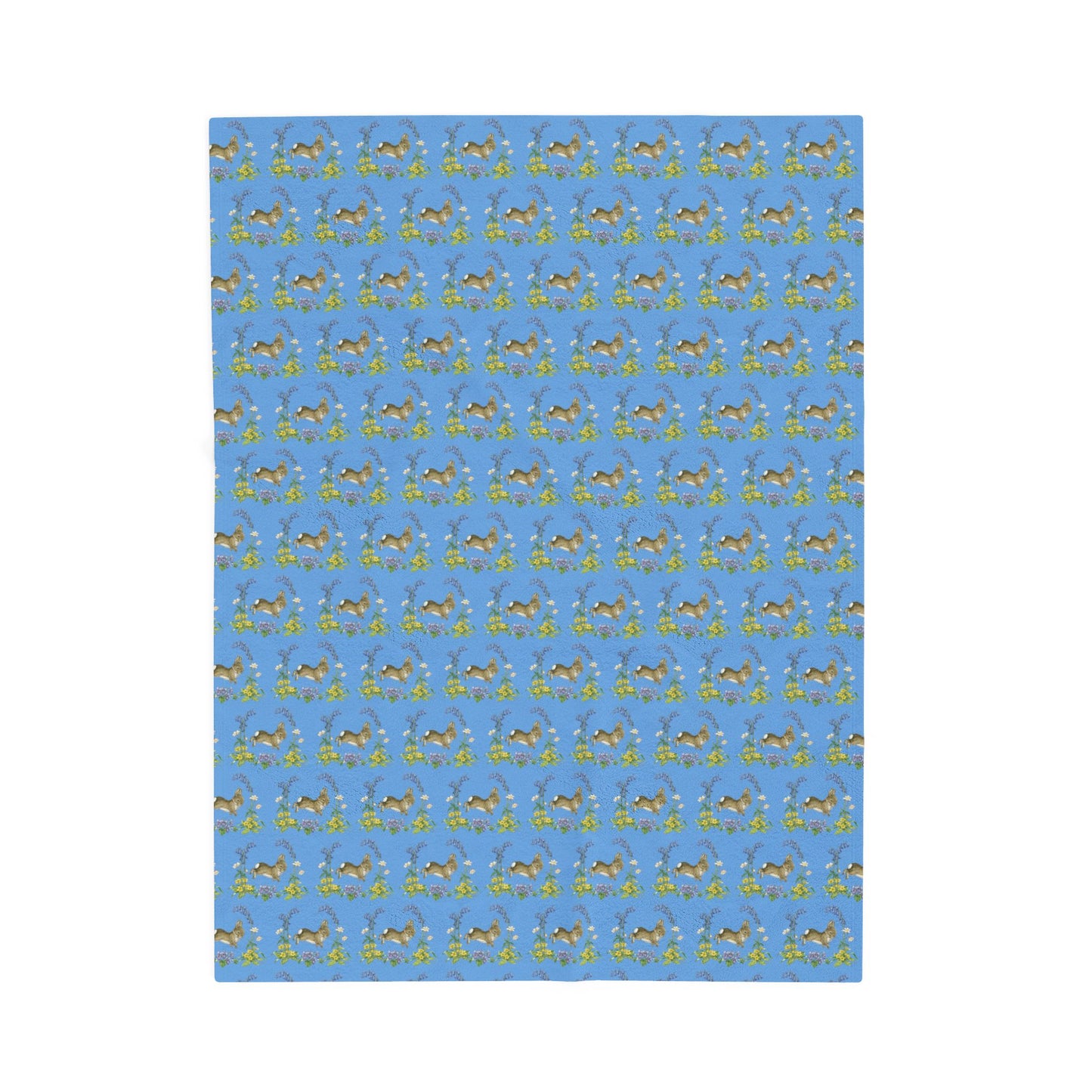 Bunnies and Bluebells Blue Plush Blanket