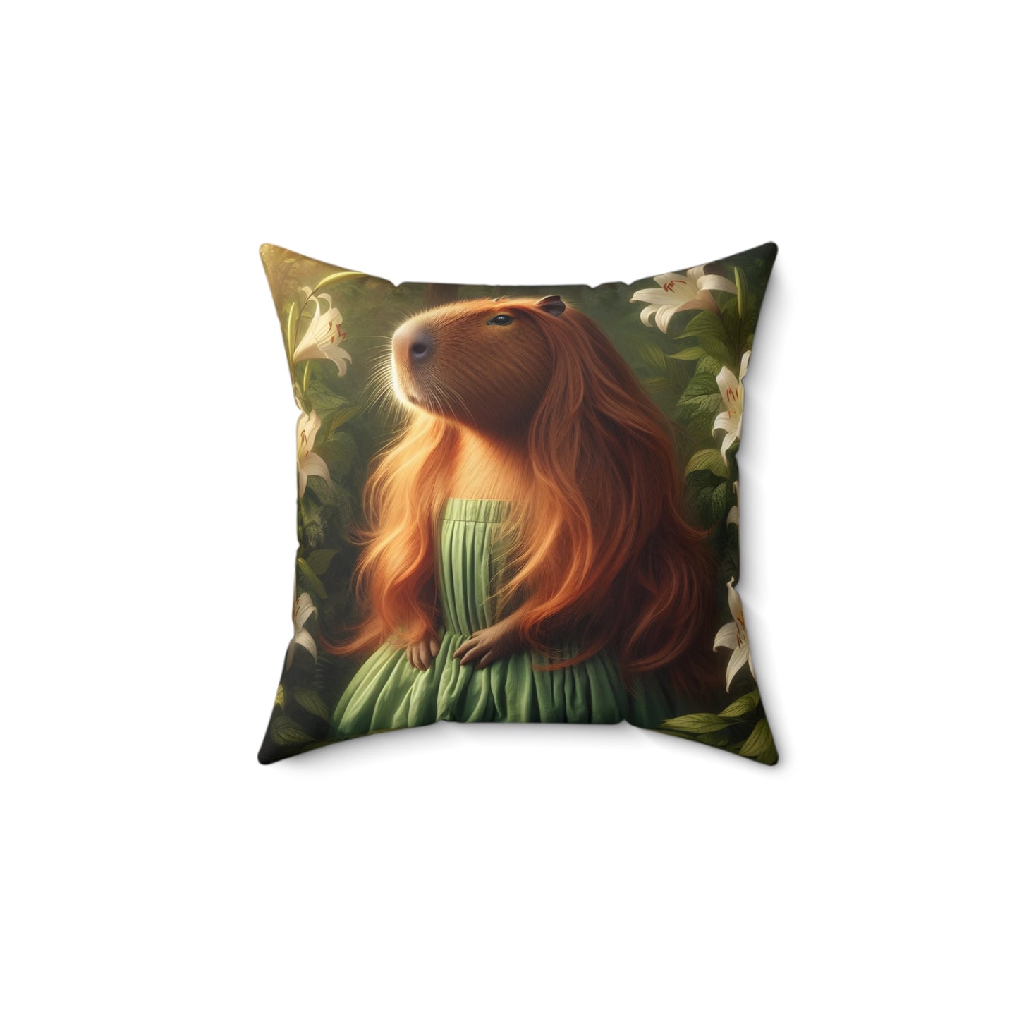 Square Pillow - capybara Pre-Raphaelite