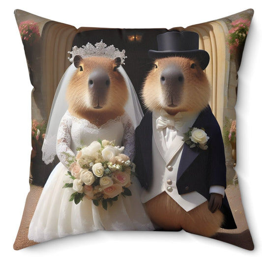 Square Pillow - capybara bride and groom