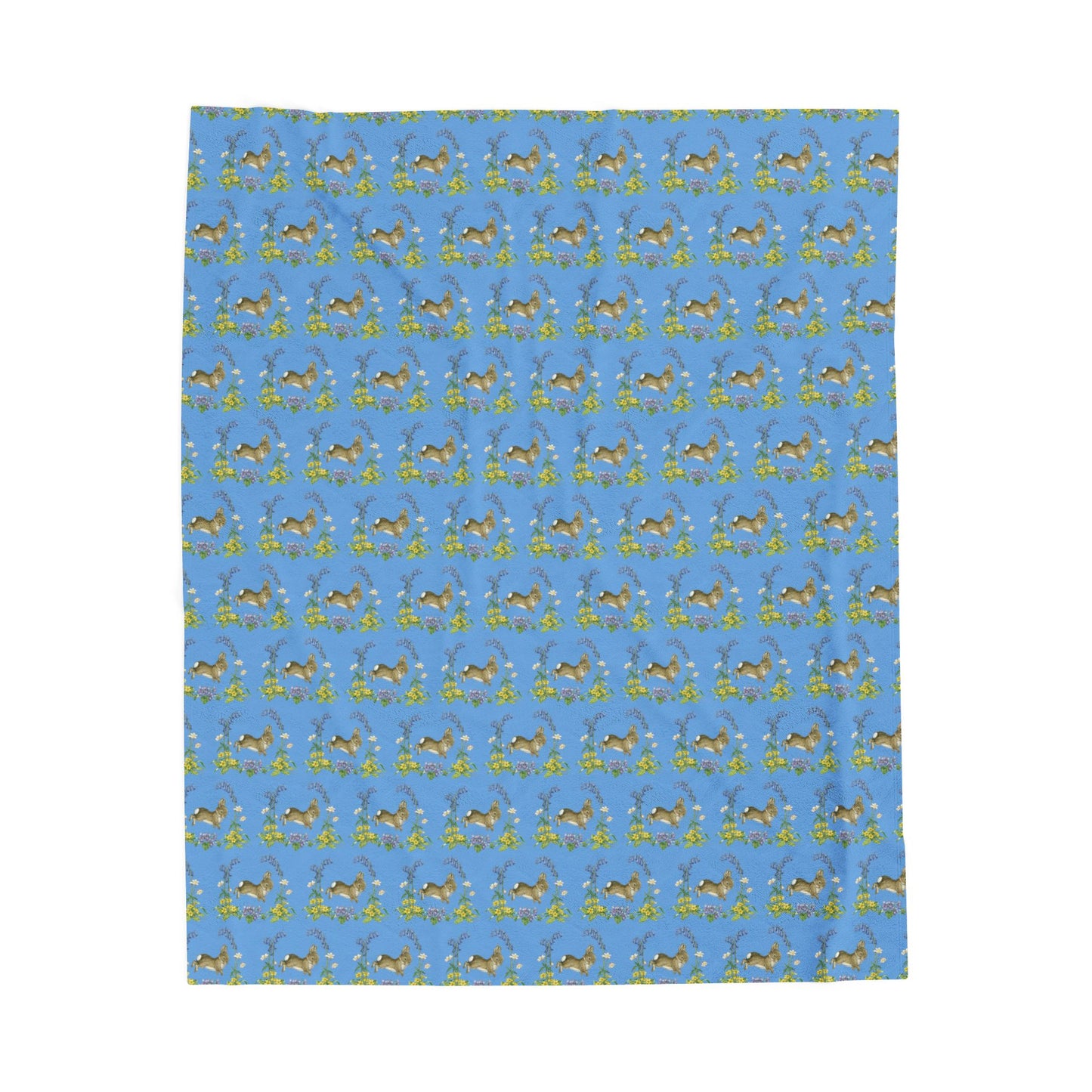 Bunnies and Bluebells Blue Plush Blanket