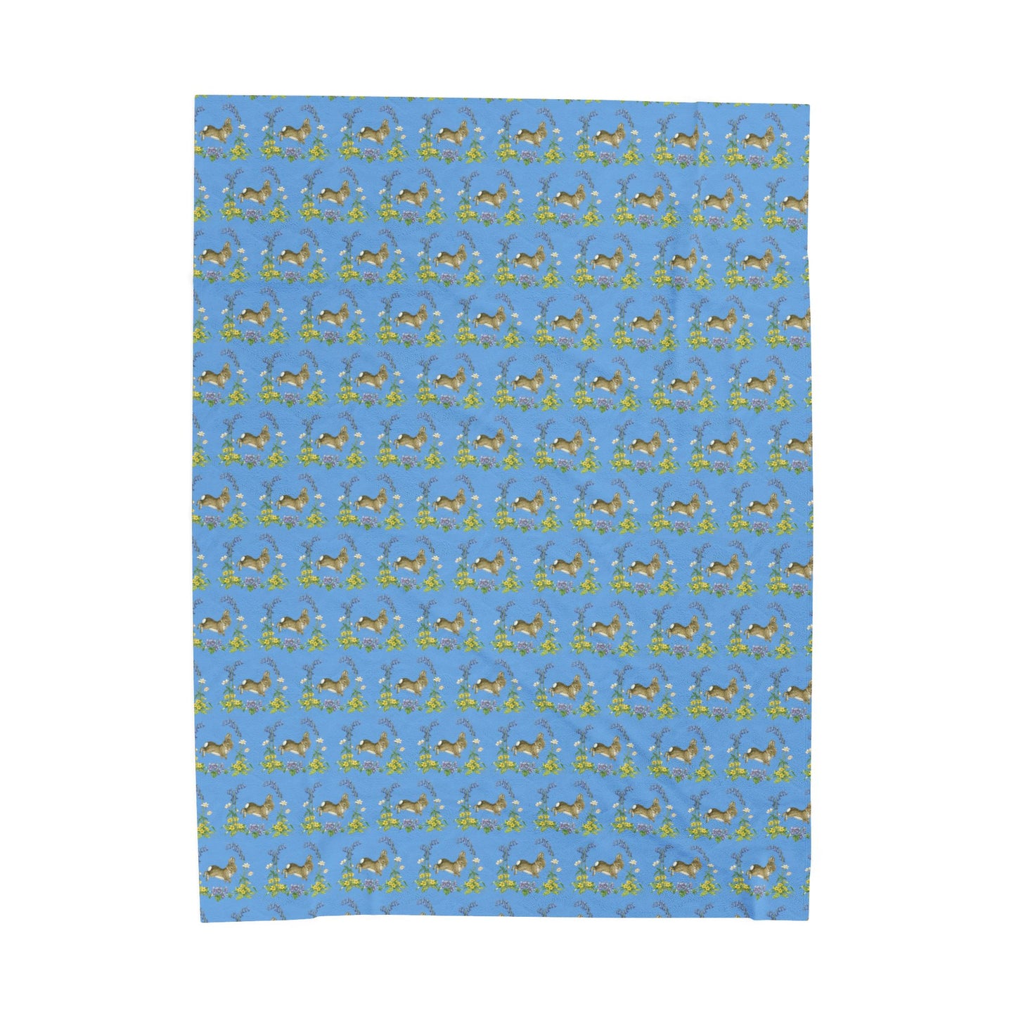 Bunnies and Bluebells Blue Plush Blanket