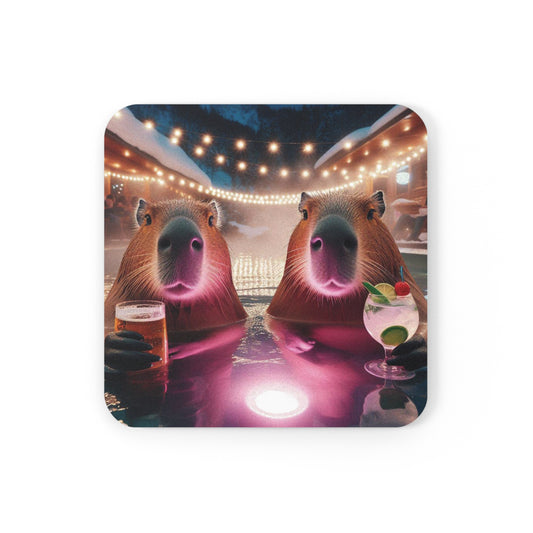 Cork Back Coaster - capybara jacuzzi