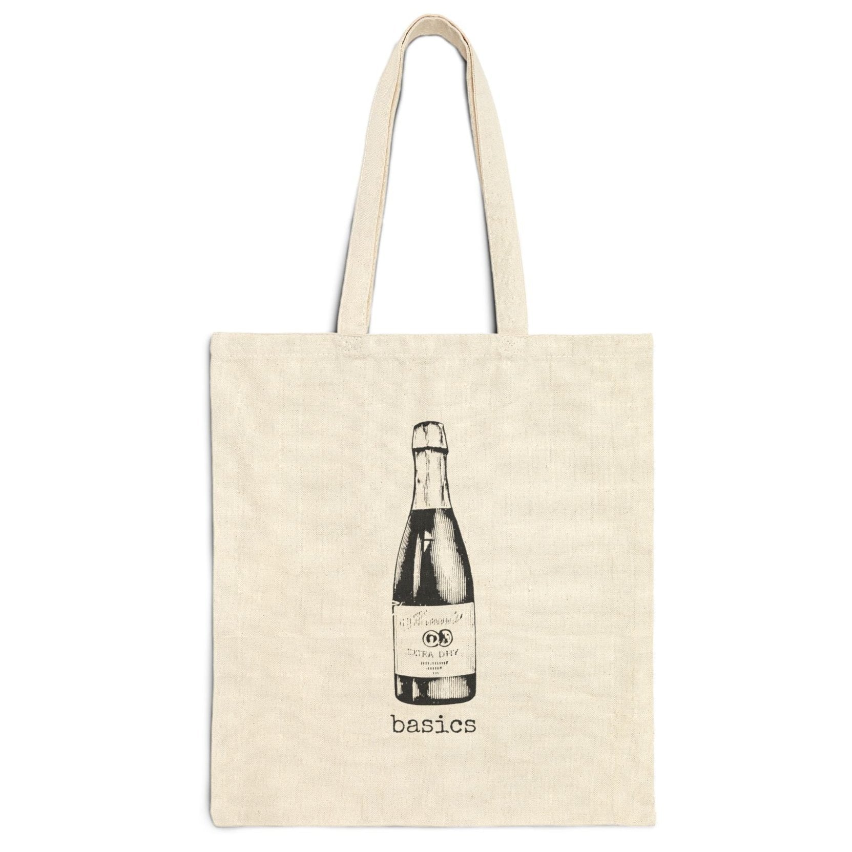 bottle drink wine champagne alcohol basics tote bag cotton canvas Victorian illustration funny humor gift present carry food groceries grocery store reusable practical purse shopping woman man strong rucksack 