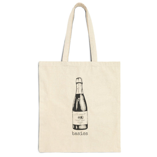 bottle drink wine champagne alcohol basics tote bag cotton canvas Victorian illustration funny humor gift present carry food groceries grocery store reusable practical purse shopping woman man strong rucksack 