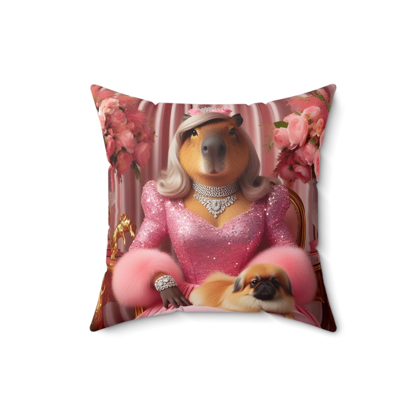 Square Pillow - capybara pink glamour