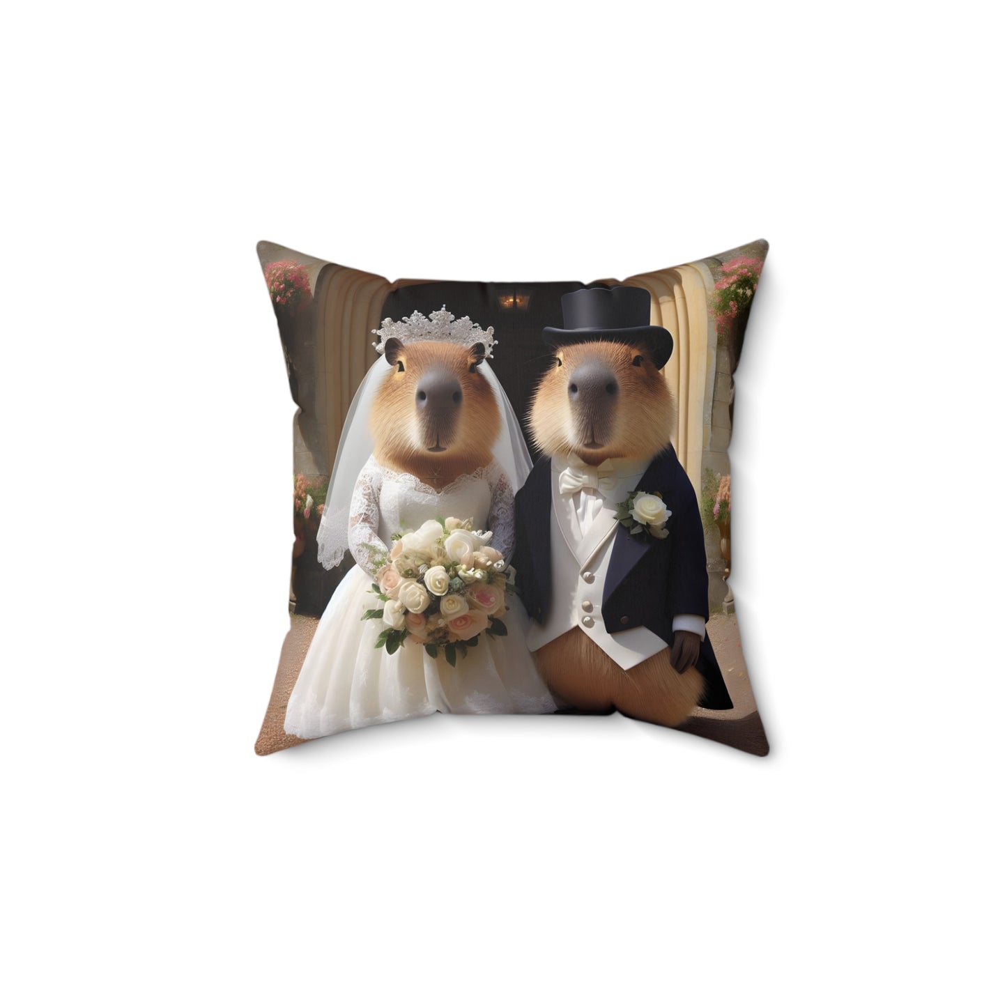 Square Pillow - capybara bride and groom