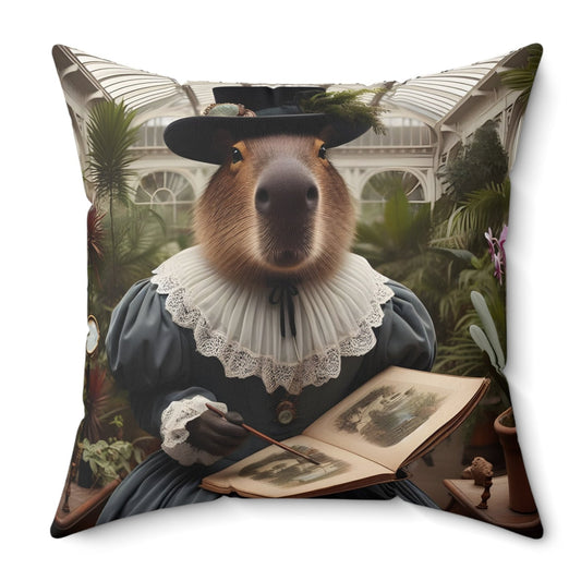 Square Pillow - capybara Victorian plant collector